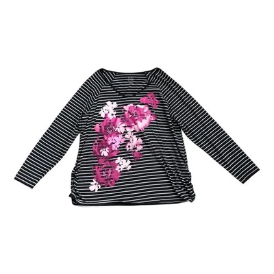 JUST MY SIZE JMS Womens Plus Size 3X Floral Ruched V Neck Long Sleeve T Shirt - Image 1 of 4