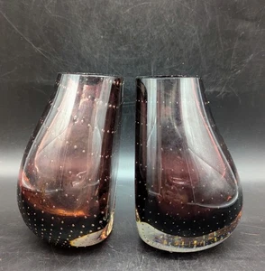 Mid Century Matched Pair Carl Erickson Bookend Vases Amethyst Purple Art Glass - Picture 1 of 10