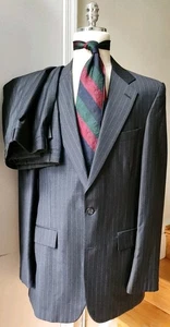 Traje de 2 botones Scabal para hombre a medida con puños de cirujano personalizados gris a rayas 42R | 35x35 - Imagen 1 de 16