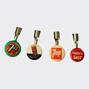 Lot 4 Vintage Celluoid Pencil Toppers 7-Up Carey’s Salt Diamond Crystal Salt - Picture 1 of 6