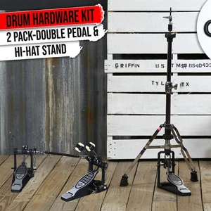 2-PACK Double Bass Drum Pedal & 2-Leg Hi-Hat Stand | Drummers Quad Beater Head - Picture 1 of 15