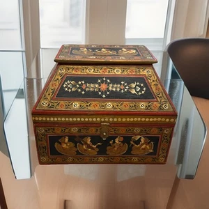 Vintage Indian Wooden Box Hand Painted Jewelry Chest Trinket 16”Lx13” T Boho XL - Picture 1 of 8
