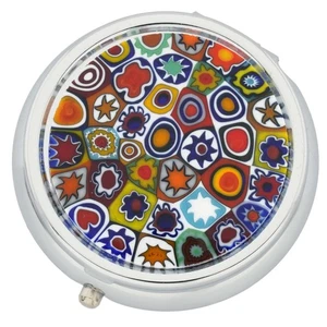 GlassOfVenice Murano Glass Small Millefiori Pill Box - Silver Round - Picture 1 of 5