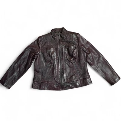BERNARDO Quilted Leather Moto Jacket In Ruby Wine. Size 1X - Image 1 of 4