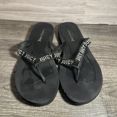 Sandálias chinelos Juicy Couture femininas tamanho 10 pretas Bling - Imagem 1 de 4