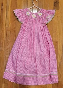 anavini smocked dress Daisy Flower Size 6x Pink Check - Picture 1 of 2