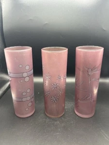 3 Reuven Nouveau Style Glass Vases Hand Painted Watercolor Floral Drip Israel - Picture 1 of 8