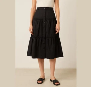 Falda Midi Banana Republic Negra Botón Frontal Talla 2 Nueva Con Etiquetas Lino Algodón Y2k Nueva de Lote Antiguo - Imagen 1 de 7