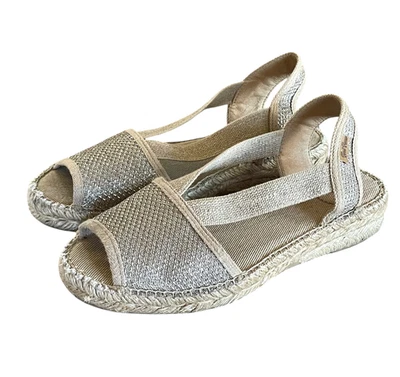 Sandalias Alpargata TONI PONS Estel Talla 38 Plata Natural con Cordones Cuña España Foto 1 de 4