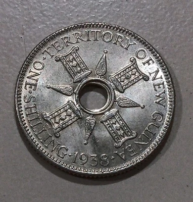 1938 British New Guinea 1 Shilling Old Silver Beautiful Old Coin KM 8 - Image 1 of 2