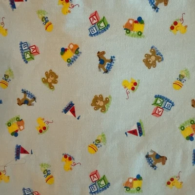 Handmade Light Blue Flannel Baby Blanket ABC Blocks Trucks Ducks Bears Toys - Image 1 of 4