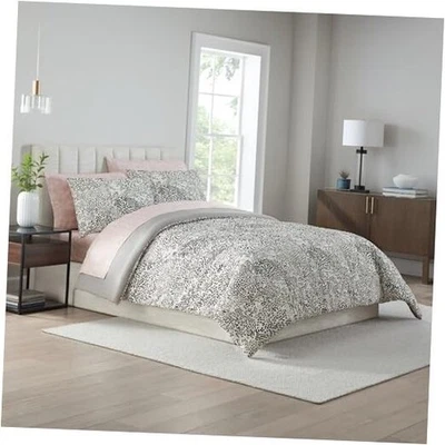  Juego de cama Layla de 7 piezas con textura estampada de leopardo, lujoso king negro/blanco Foto 1 de 4