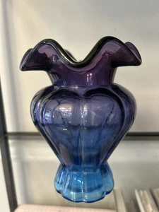 VTG FENTON Mulberry Melon Ombré Vase Gold Treasure Collection Purple Blue 7” - Picture 1 of 10