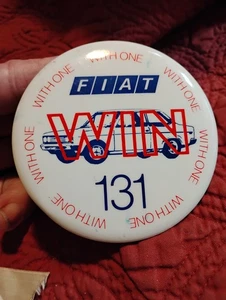 Vintage 1970s Fiat 131 WITH ONE WIN PIN BACK AUTO DEALER BUTTON RACING B2 - Picture 1 of 2