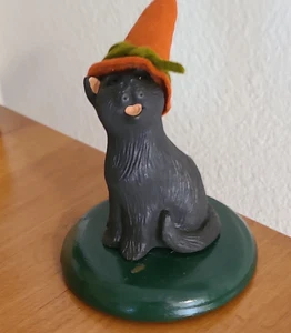 Byers Choice 2005 Halloween schwarze Katze mit orangem Hexenhut - Bild 1 von 8