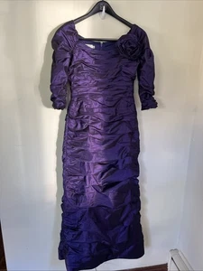 teri jon by rickie freeman 10 Purple Taffeta Mother Of Bride Silk Maxi Dress - Picture 1 of 12