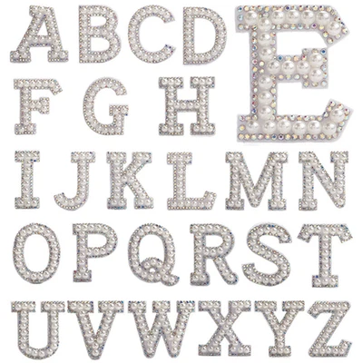 26Pcs Pearl Rhinestone Letter Patches  Adhesive A-Z  Iron on Patches for Clothes - Image 1 of 4