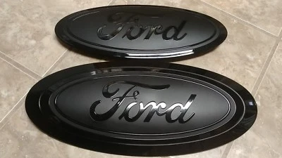 2017-19 Ford F250 F350 GRILL and TAILGATE emblem GLOSS/MATTE BLACK COMBO PAIR - Image 1 of 4