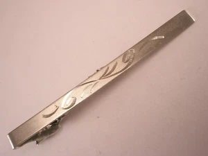 3" Uber Thin Scroll Design Silver Tone Vintage LARGE Tie Bar Clip - Picture 1 of 5