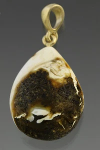 White Black Genuine BALTIC AMBER Silver Gold Plated Pendant 2.9g 81218-17 - Picture 1 of 2