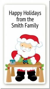 Santa's Workshop Personalized Christmas Rectangle Stickers - Holiday Favors