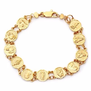 Pulsera medalla tradicional de 7" de plata esterlina chapada en oro de 14 quilates - Imagen 1 de 1