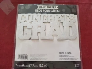 Metallic Silver Congrats Grad 7"×6" Cake Topper Bakery 335590 - Picture 1 of 2