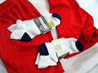 x2 age 12 red stripe PE shorts x2 8-11 BAM white/blue bamboo trainer sock