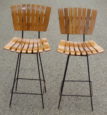 Pair 1950s 1960s Mid-Century Cocktail Bar Stools Arthur Umanoff Style * AS IS Cover