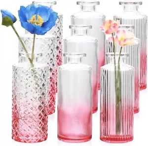 Brajttt Glass Bud Vase Set Bulk Mini Vintage Flower 2"L x 2"W x 3"H (Set of 9) - Picture 1 of 5