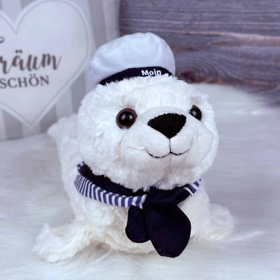 Plüsch Seehund weiß Matrose Moin 36cm Kuscheltier Robbe maritim - Bild 1 von 2