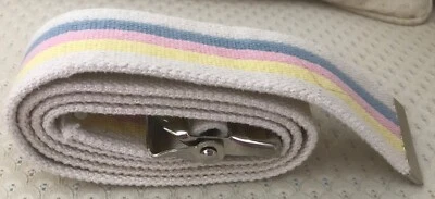 Cinto de transferência/guita Sammons Preston com fivela - tem listras de azul/amarelo/rosa! - Imagem 1 de 4