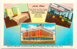 Hotel Miles Salt Lake City Postcard Vintage Linen Utah Room Travel Road Trip - Picture 1 of 2