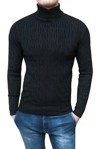 Pullover Dolcevita uomo nero maglione slim fit invernale - Imagen 1 de 3