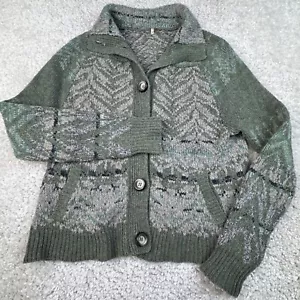 Cárdigan suéter Free People de lana con botones delanteros verde gris estampado para mujer pequeño - Imagen 1 de 8