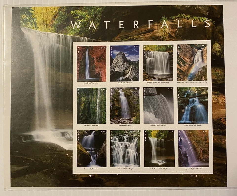 US Stamps, Scott #5800 'Forever' pane of 12 of "Waterfalls" 2023 Mint XF/S - Image 1 of 1