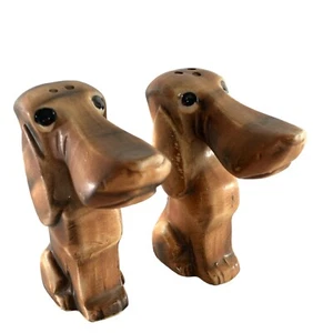 Vintage Dackel/Basset Hound Hund Salz & Pfefferstreuer Japan Keramik trauriges Gesicht - Bild 1 von 11