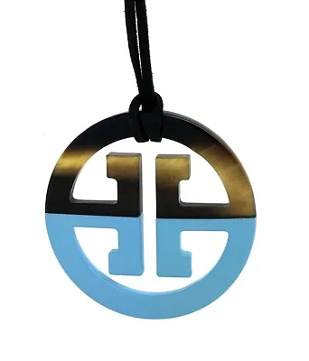  Horn Büffelhorn Anhänger Kette Hornanhänger Lack hell blau braun Design NEU - Bild 1 von 3