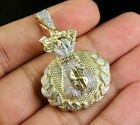 2 Ct Round Real Moissanite Men's Money Bag Pendant 925 Silver Yellow Gold Plated