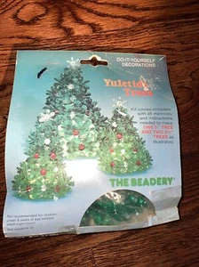 The Beadery YULETIDE TREES Makes 3 Bead Christmas Ornament Craft Kit Beaded Vtg - Picture 1 of 4