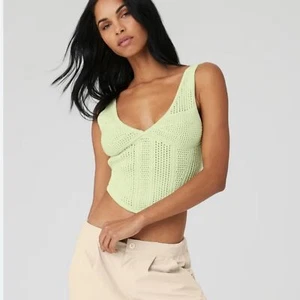 ALO Yoga offen gestricktes Chase The Sun Korsett Tank eisgrün Tee groß neu mit Etikett - Bild 1 von 7