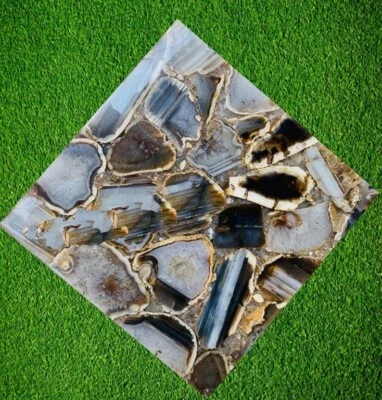 Agate Side Table | Polished Stone Surface | Handmade Gemstone Furniture - Image 1 of 2