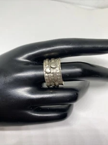 925 Sterling Silver Spinner Ring Meditation Handmade Textured Heart Size 8.5 - Picture 1 of 5