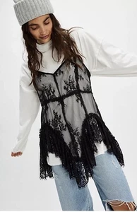 Free People Dream Walk Tunika Top Spitze Fee Rüschen Saum Schwarz S - Bild 1 von 6