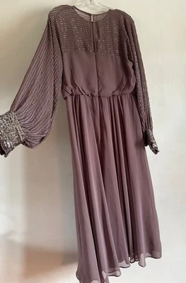 VESTIDO MAXI DE FIESTA LARGO LENTEJUELAS MANGA LARGA MORADO MALVA ASOS TALLA:16 Foto 1 de 4