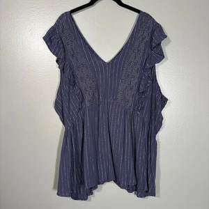 Maurices Blue & Metallic Silver Boho Fairy Babydoll Top - 2X - Women's Plus Size - Picture 1 of 7
