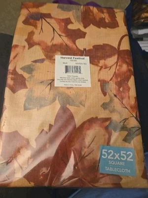 Home Fashions Tablecloth Harvest Festival Fall Autumn Leaves  52" x 52" Square - Image 1 of 2