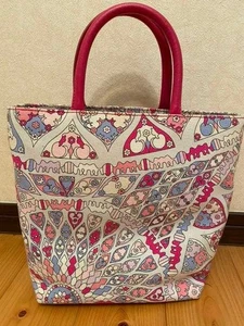 Emilio Pucci Handbag Small Logo Canvas Leather Pink Women's USED FROM JAPAN - Picture 1 of 6