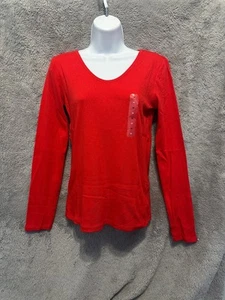 GAP Favorite T Long Sleeve Shirt Womens Medium Red Cotton Modal Plain NEW - Picture 1 of 12