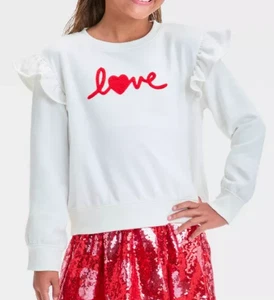 NEW Cat & Jack Girl's 'Love' French Terry Pullover Sweatshirt Size Large 10/12 - Picture 1 of 1